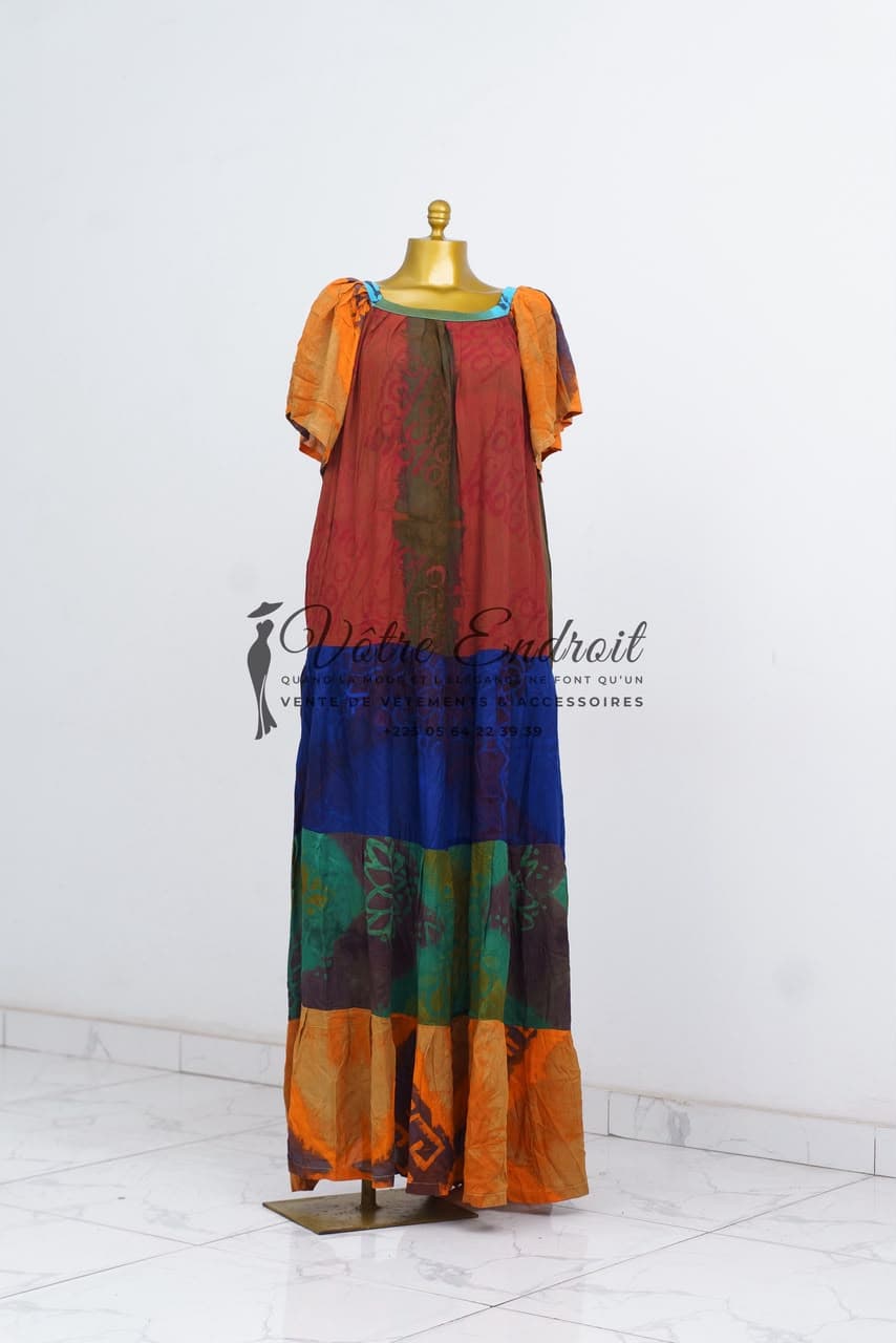 Pièce NZ07 — Boubou tunique · rouille & bleu roi, motifs tribaux