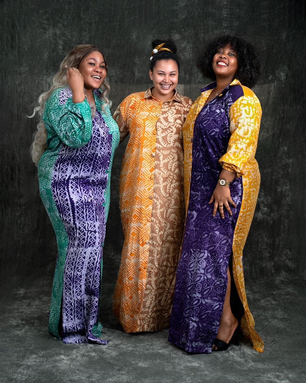Trio Bogolan — Batik bogolan · 3 pièces (vert, orange, violet)